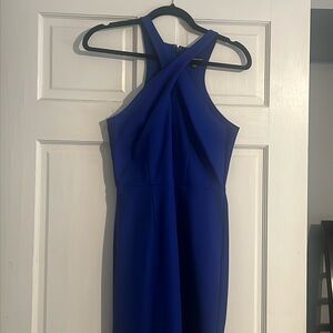 Beautiful criss-cross neck sheath dress in bright blue